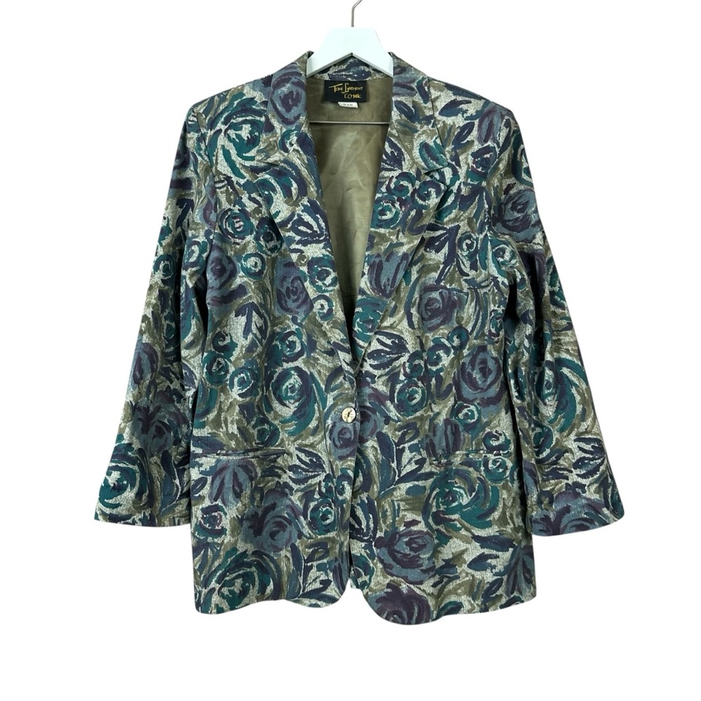 Vtg Toni Garment For C.C. Magic Floral Single Breasted Blazer Women Sz M